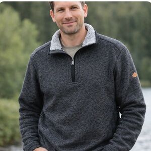 ORVIS Sherpa Fleece Adult  SZ Medium Lined Quarter 1/4 Zip Pullover Gray EUC